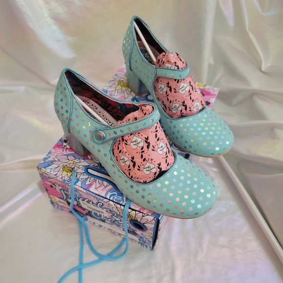 Irregular Choice Shoes - Irregular Choice Dotty For You Size EU 42 - Mint Blue Mary Jane Heels New in Box